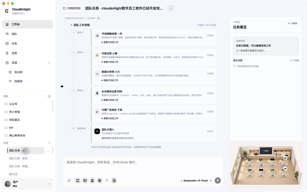 CloudEnlight 2026.7.19 版本 AI 办公室与团队协作进度